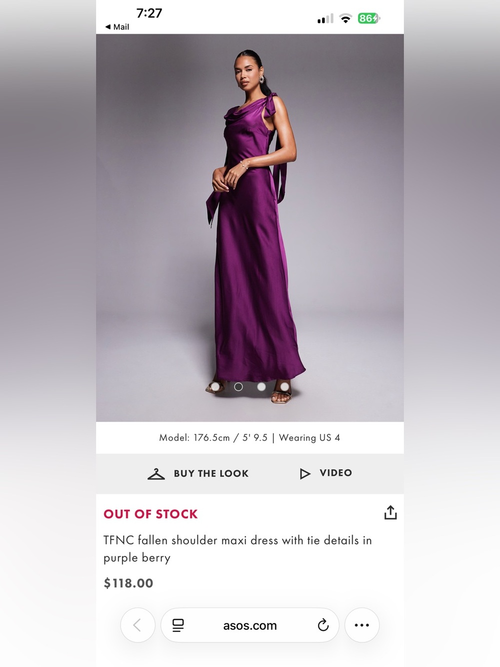 ASOS TFNC One-Shoulder Satin Dress in Deep Purple